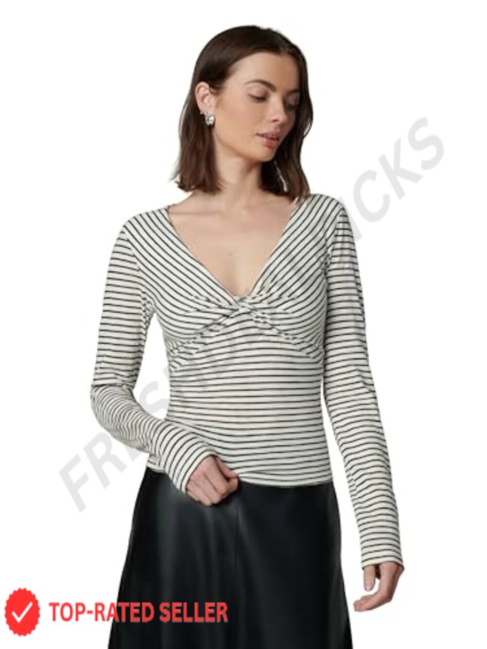 Women's Twist V-Neck Long Sleeve Top Striped Jersey Pullover
